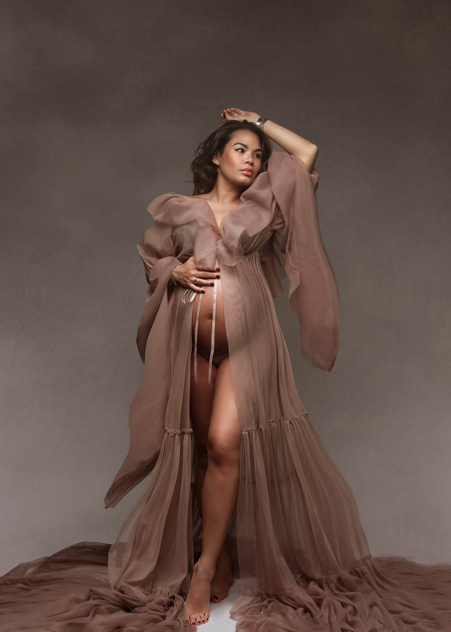 maternity session with mom wearing beauty gown, pregnancy photoshoot omaha, omaha maternity photographer, lincoln ne maternity photographer