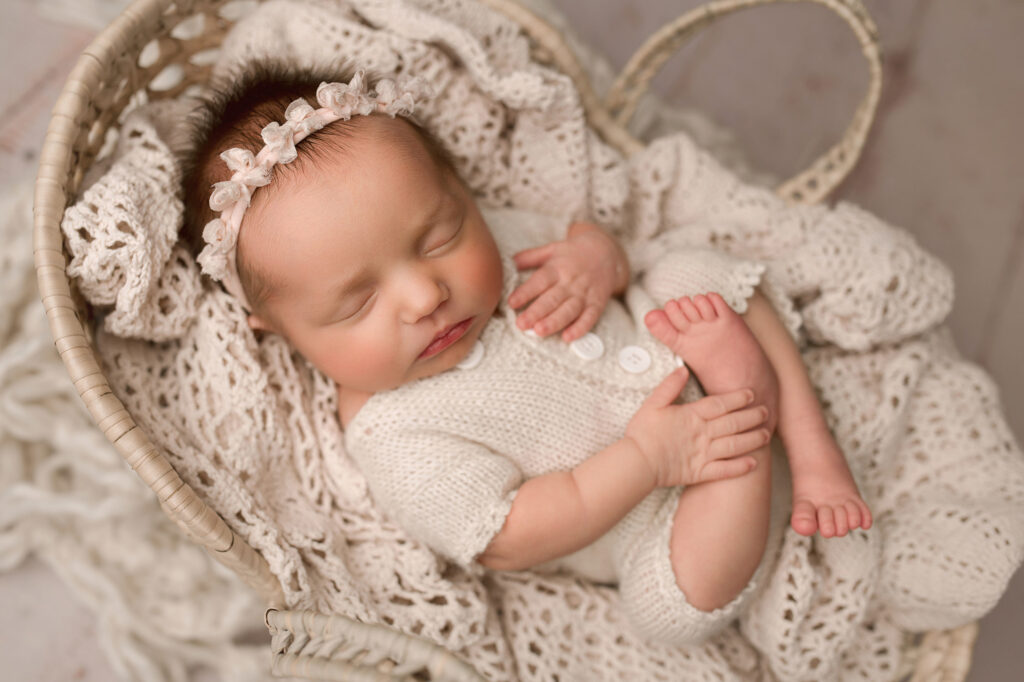 wicker basket with layers for dimension, newborn photoshoot omaha, omaha newborn girl, omaha baby photographer