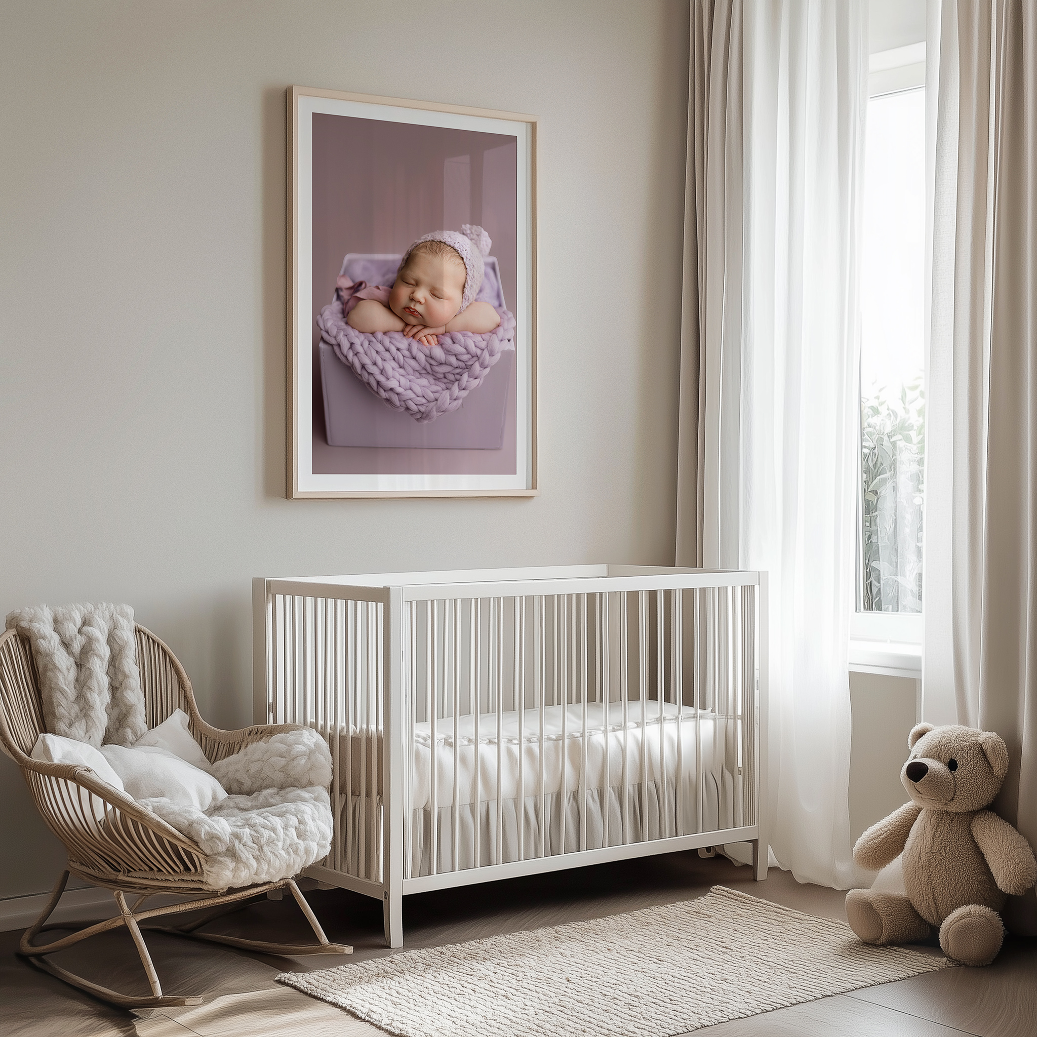 Lola-Melani-Frame-Mockup-14 wall art hung in nursery from photo session with professional photographer